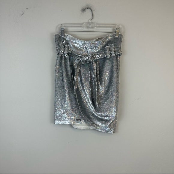 IRO | Mahont Skirt in Silver Sequins Paper Bag Waist Wrap Size 36 (4 US) - Picture 2 of 7